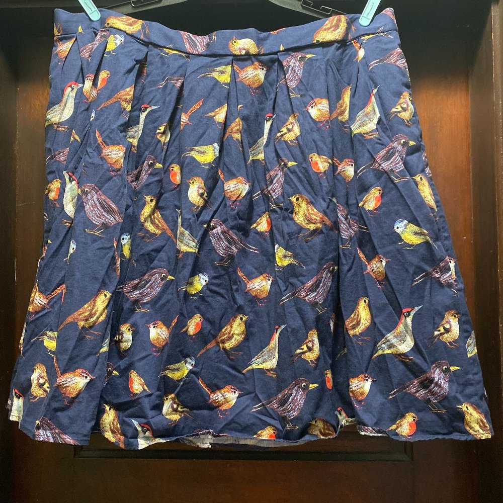 Grace Karin Skirt A Line Robin Birds Blue Pleated Elastic Waist Womens Small